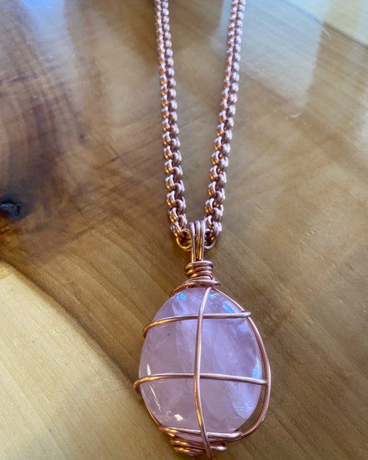 COPPER+ROSE QUARTZ SOL•CIRCLE LINK NECKLACE