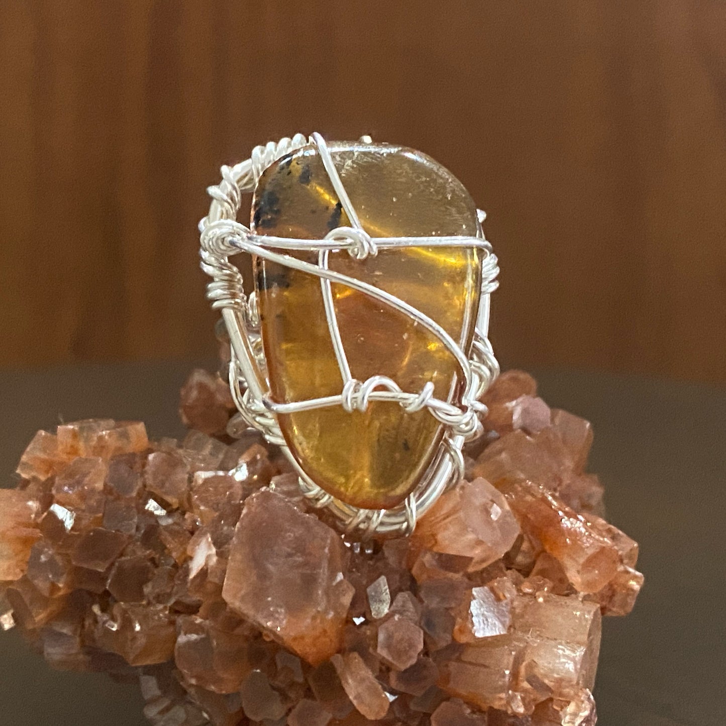 SILVER+AMBER RING
