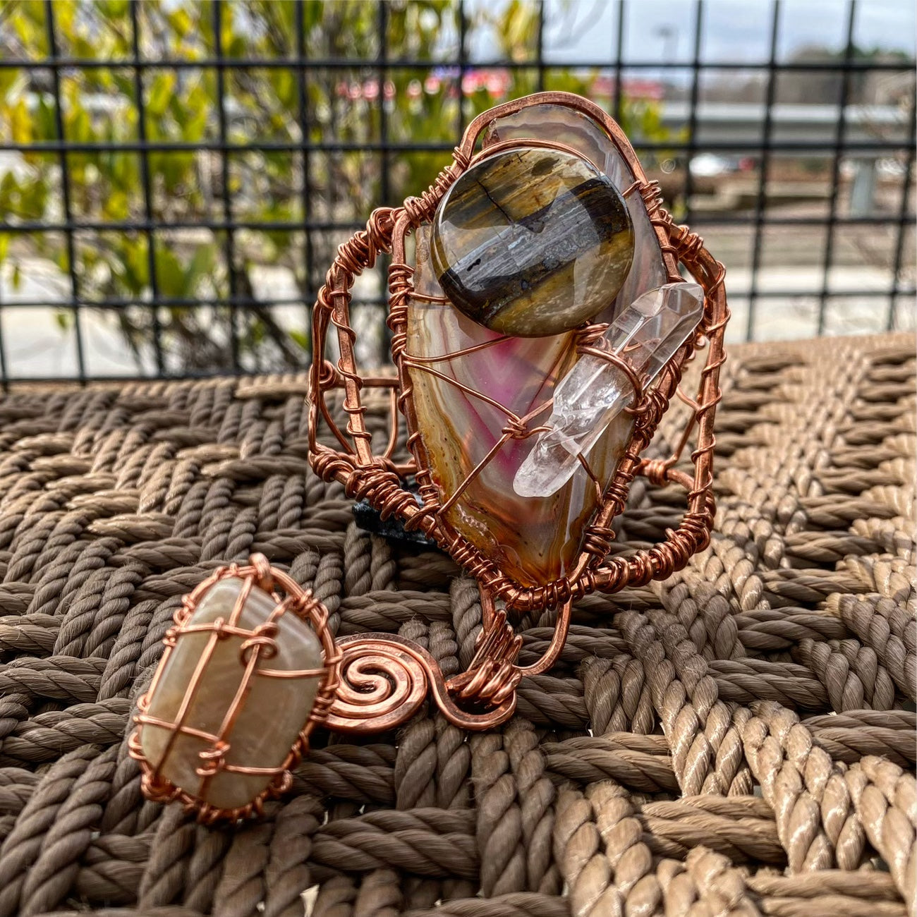 COPPER+AGATE+TIGERS IRON+QUARTZ+MOONSTONE RING BRACELET