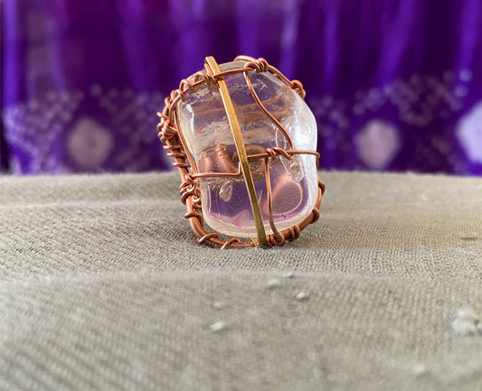 COPPER+BRONZE CHUNKY CLEAR QUARTZ RING