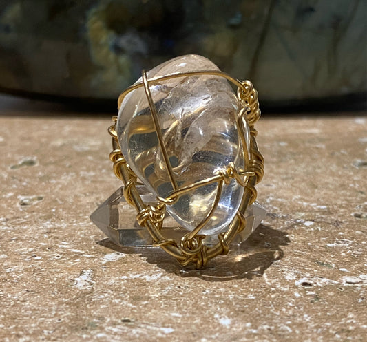 BRONZE+CLEAR QUARTZ RING