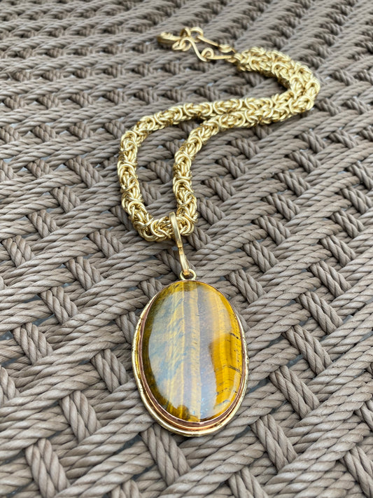 BRONZE+TIGERS EYE BYZANTINE LINK NECKLACE