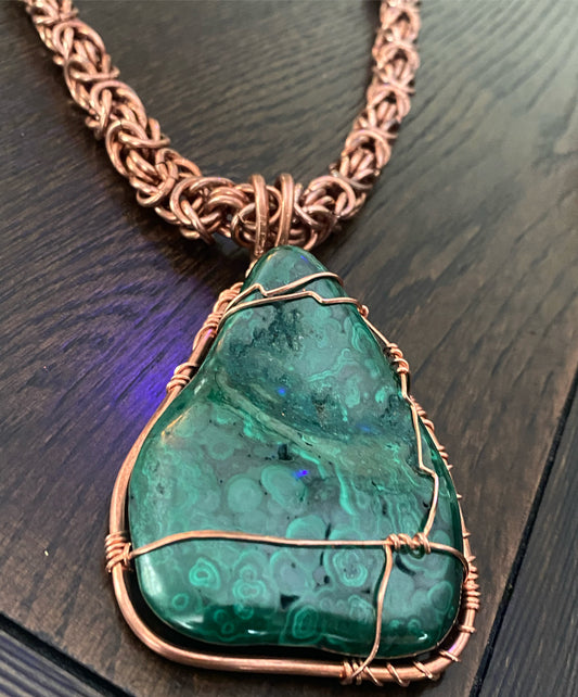 COPPER+MALACHITE BYZANTINE NECKLACE