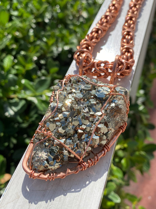 COPPER+PERUVIAN PYRITE BYZANTINE NCEKLACE