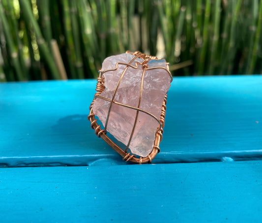 COPPER+ROSE QUARTZ CHUNKY RING