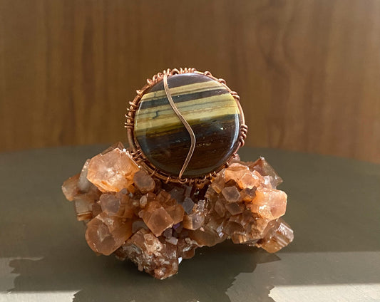 COPPER+TIGERS EYE/MUGGLESTONE RING