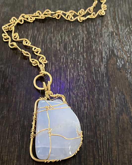 BRONZE+BLUE CHALCEDONY S-LINK NECKLACE