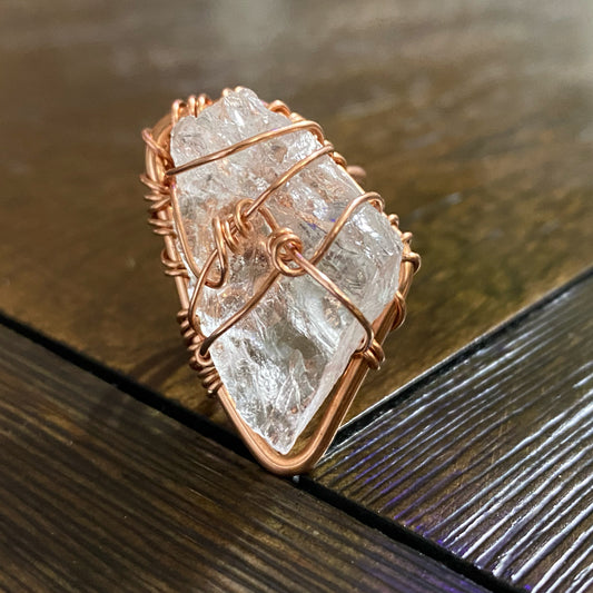 COPPER+CLEAR QUARTZ RING