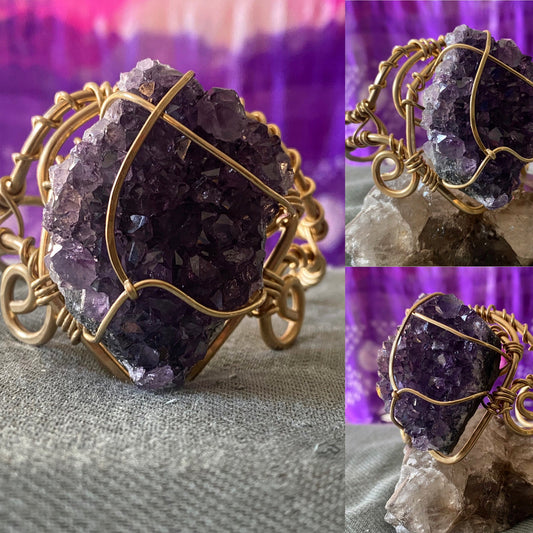 BRONZE+RAW AMETHYST CUFF BRACELET