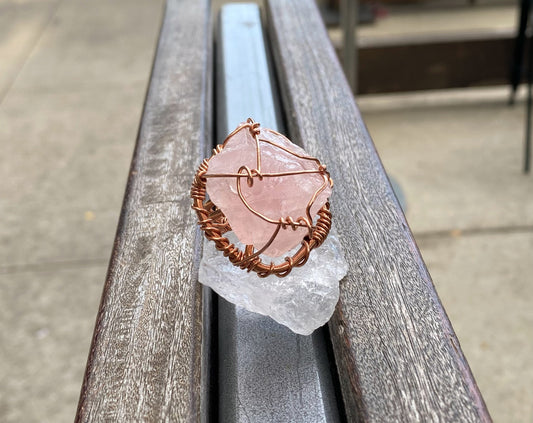 COPPER+ROSE QUARTZ RING