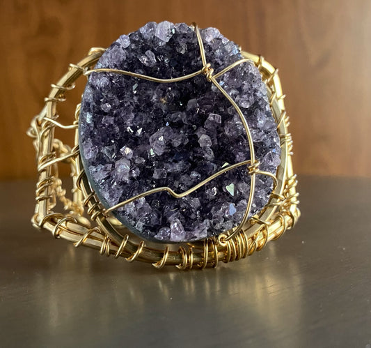 BRONZE+RAW AMETHYST CUFF BRACELET