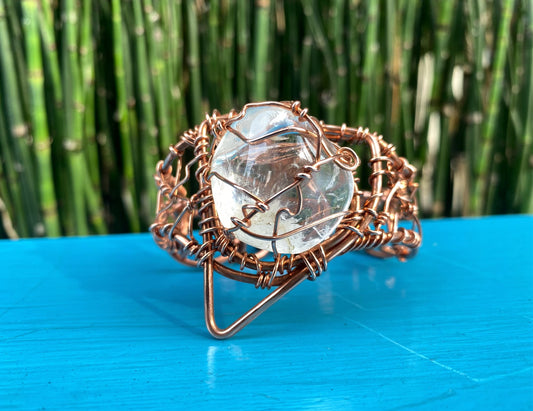 COPPER+CLEAR QUARTZ CUFF BRACELET