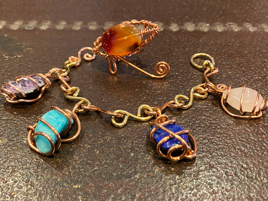 COPPER+BRONZE MULTI STONE CHARM BRACELET