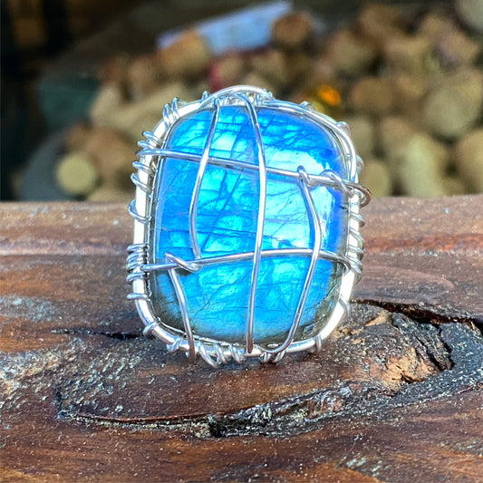 SILVER+LABRADORITE RING