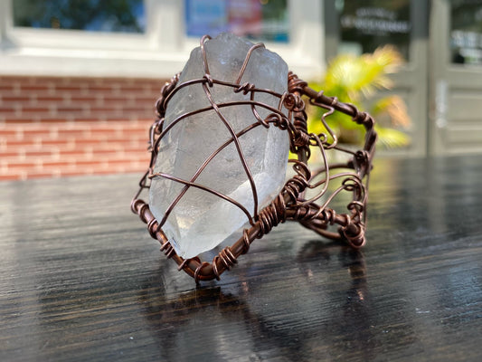 COPPER+CLEAR QUARTZ CUFF BRACELET