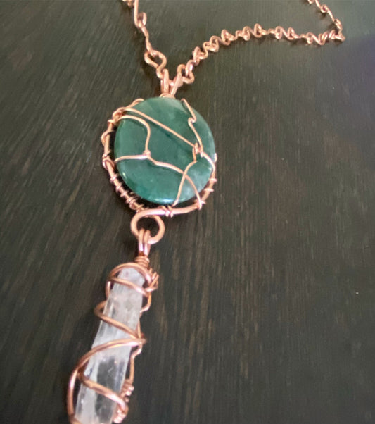 COPPER+AVENTURINE+CLEAR QUARTZ NECKLACE