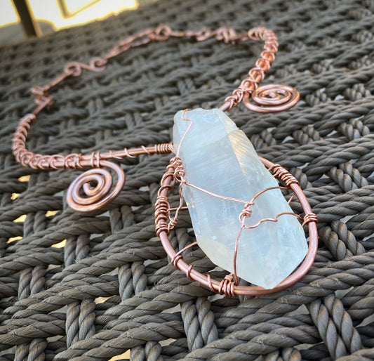 COPPER+RAW QUARTZ POINT TWIN VORTEX NECKLACE