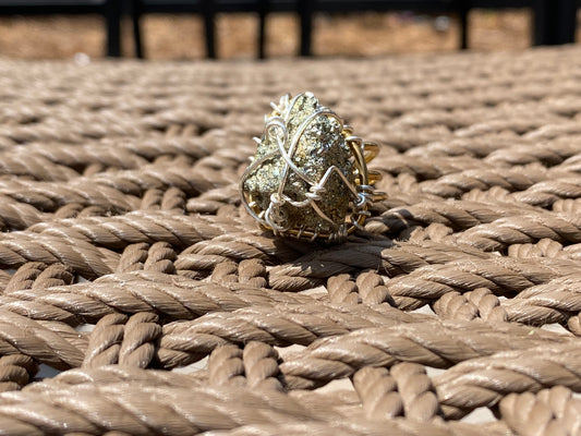 SILVER+BRONZE+PYRITE RING