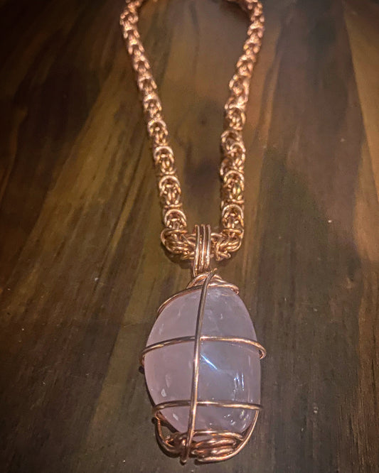 COPPER+ROSE QUARTZ BYZANTINE NECKLACE