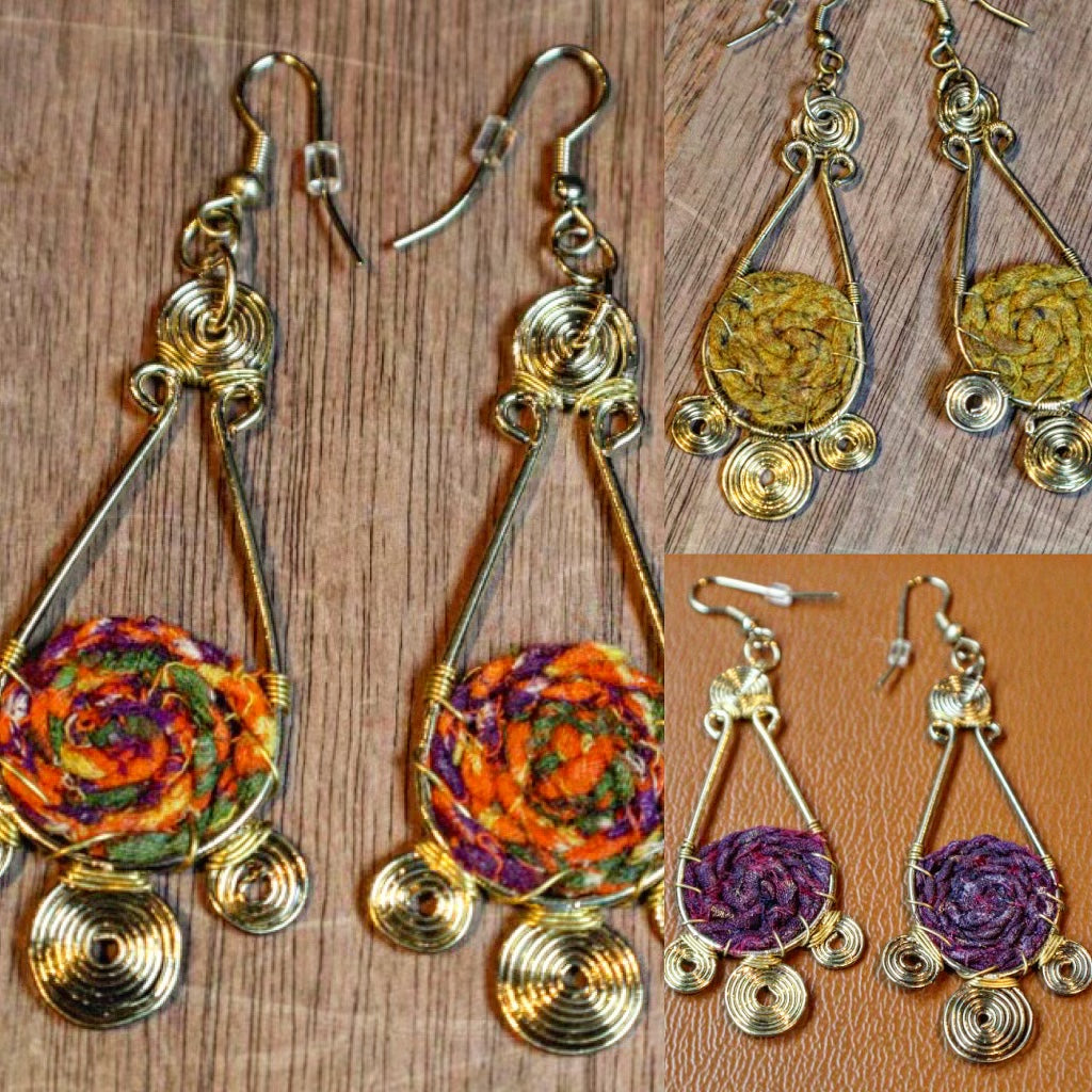 BRASS+STAMPED FABRIC EARRINGS