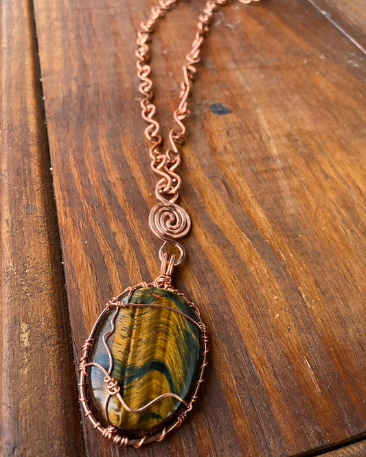 COPPER+TIGERS EYE S-LINK NECKLACE