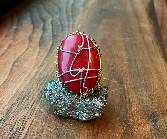 BRONZE+SILVER+ENHANCED RED JASPER RING