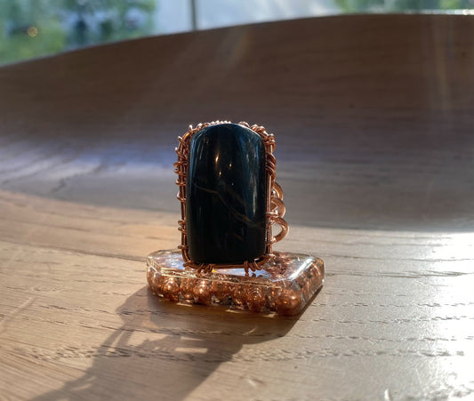 COPPER+DARK BLUE TIGERS EYE RING