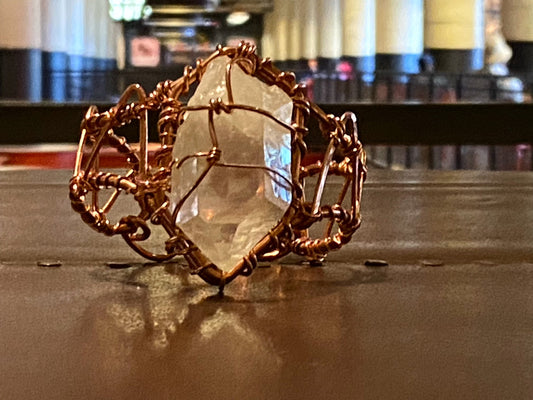 COPPER+CLEAR QUARTZ CUFF BRACELET