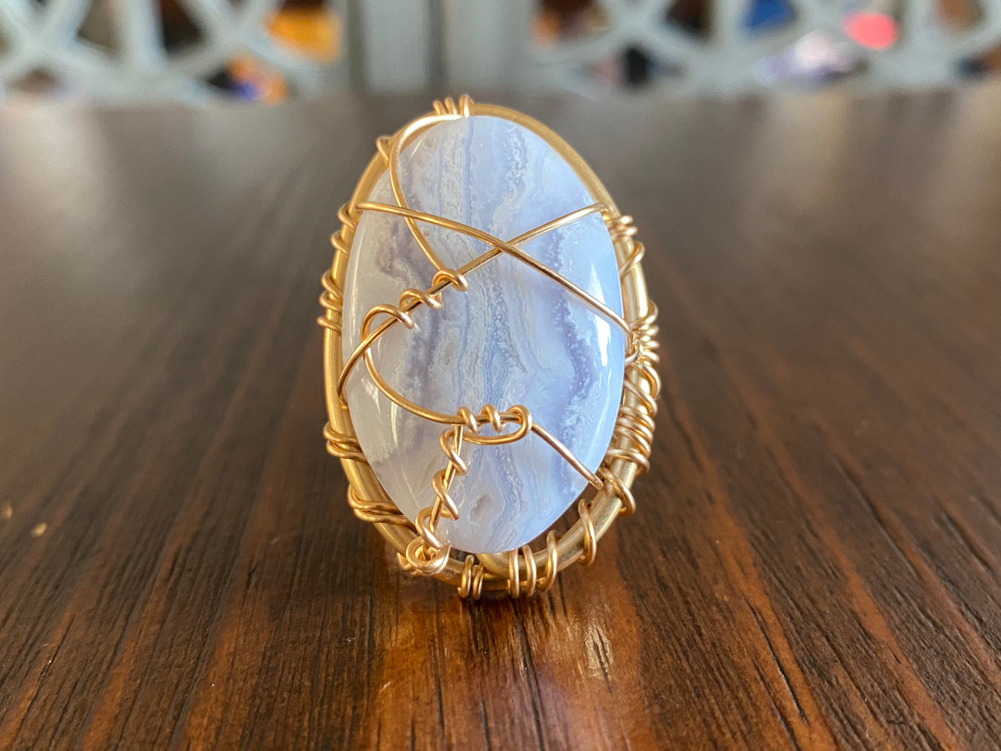 BRONZE + BLUE LACED AGATE RING