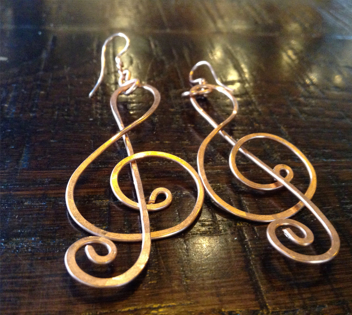 BRONZE "MUSIC TO MY SOL" TREBLE CLEF EARRINGS