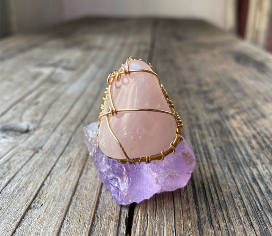 BRONZE+ROSE QUARTZ RING