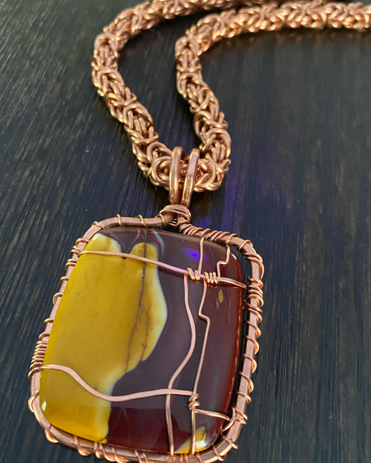 COPPER+MOOKITE JASPER BYZANTINE LINK NECKLACE