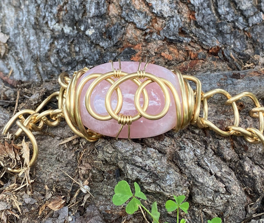 BRONZE+ROSE QUARTZ ARC-LINK BRACELET