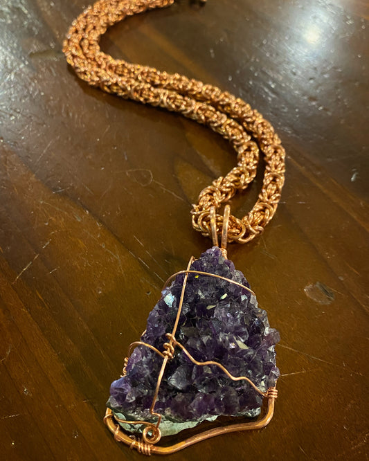 COPPER+RAW AMETHYST BYZANTINE NECKLACE