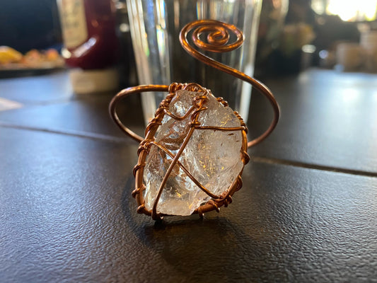 COPPER+RAW QUARTZ SWIRL WRAP BRACELET