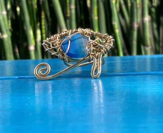 BRONZE+BLUE AGATE EYE OF AUSET RING