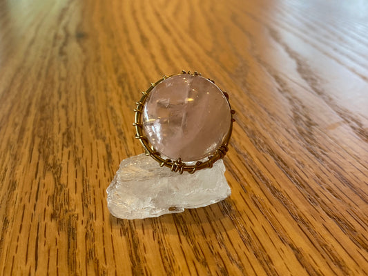 BRONZE+ROSE QUARTZ RING