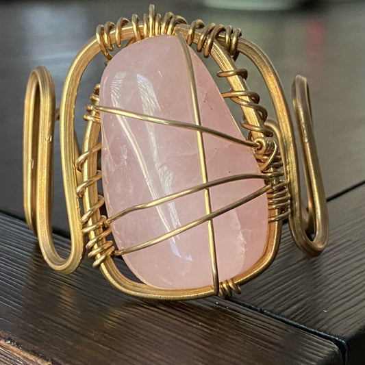 BRONZE+ROSE QUARTZ WAVE CUFF BRACELET