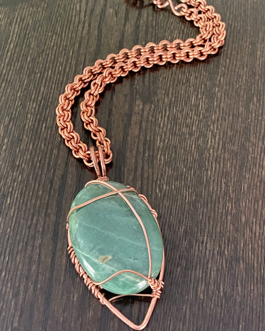 COPPER+AVENTURINE TWIN CIRCLE LINK NECKLACE