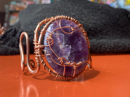 COPPER+AMETHYST THICK WAVE CUFF BRACELET