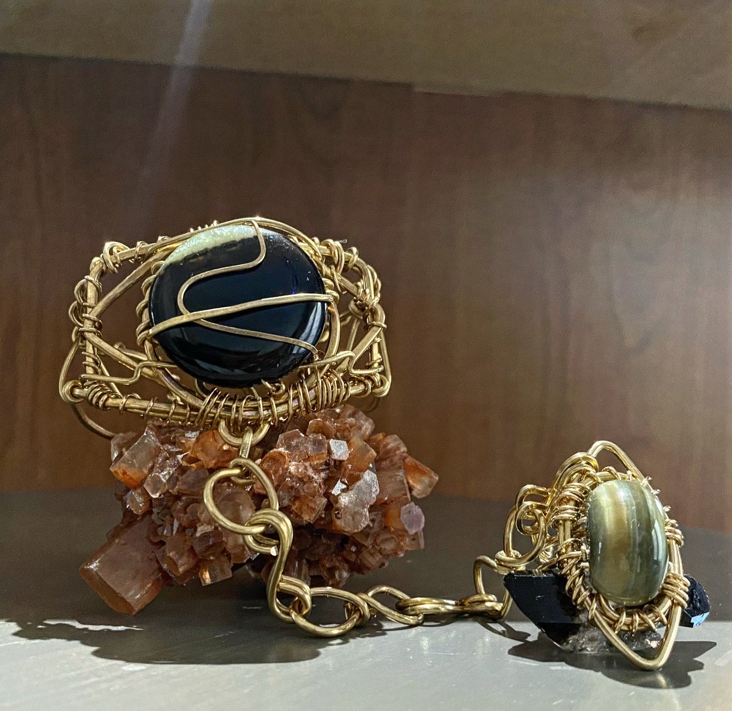 BRONZE+AGATE+TIGERS EYE GODDESS RING BRACELET