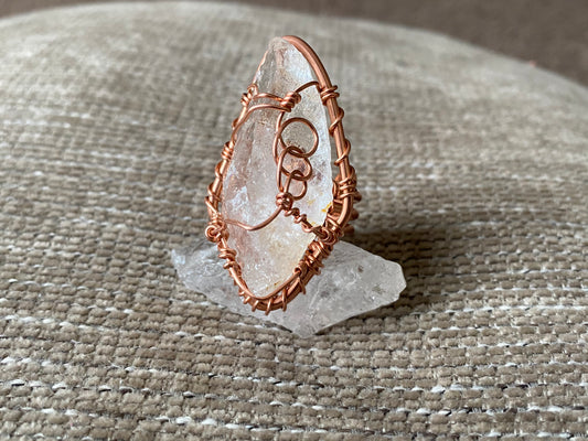 COPPER+RAW QUARTZ RING