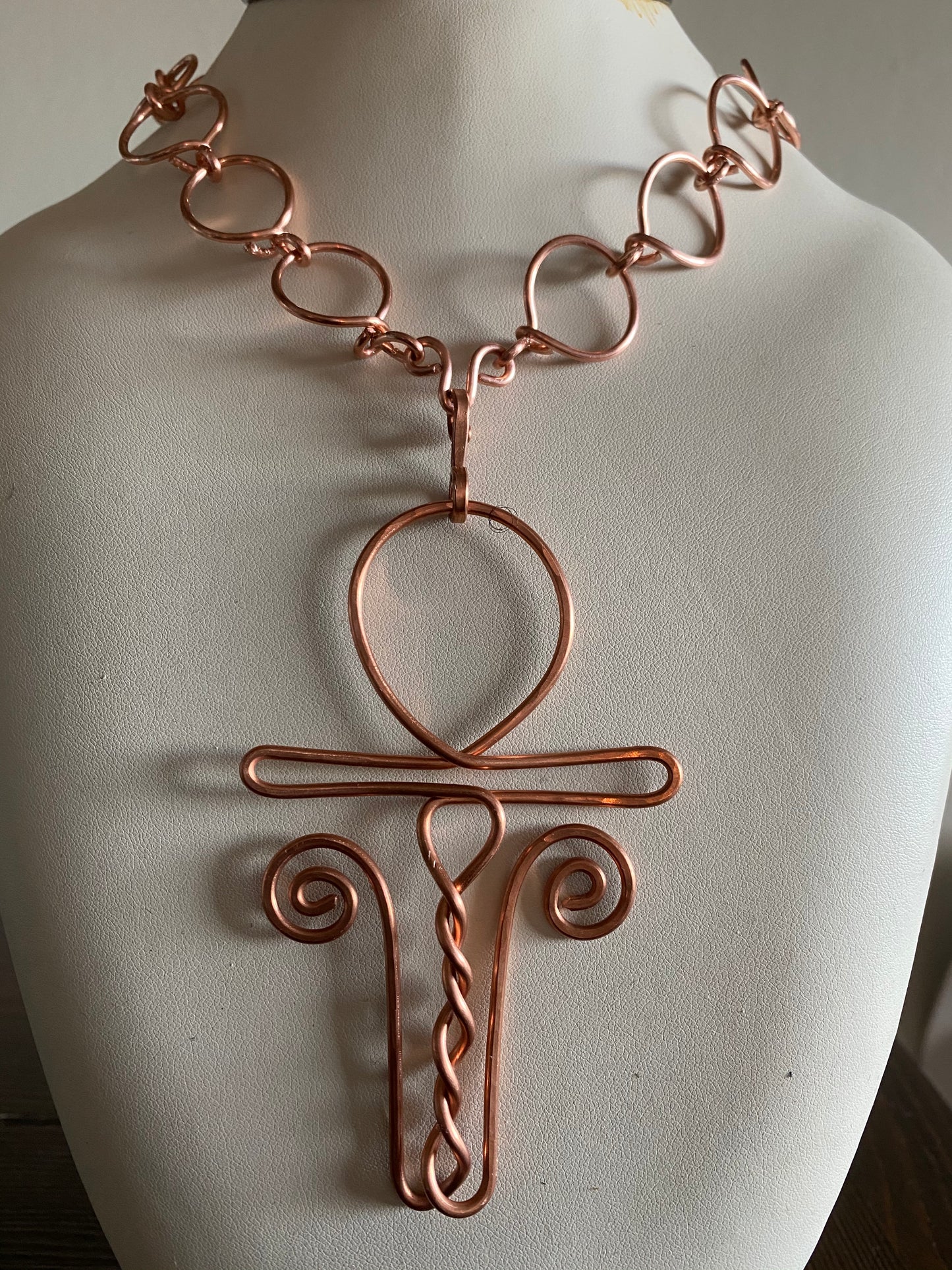 COPPER CIRCLE LINK ANKH NECKLACE