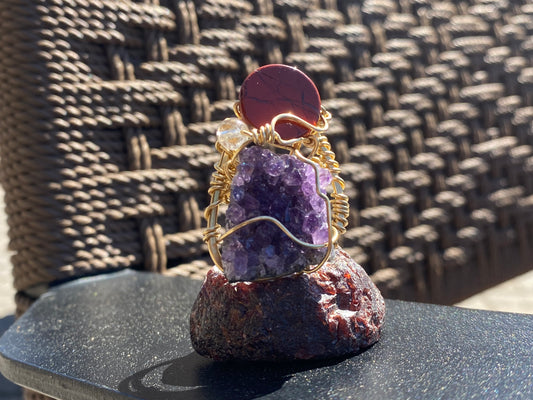 BRONZE+RAW AMETHYST+RED JASPER RING