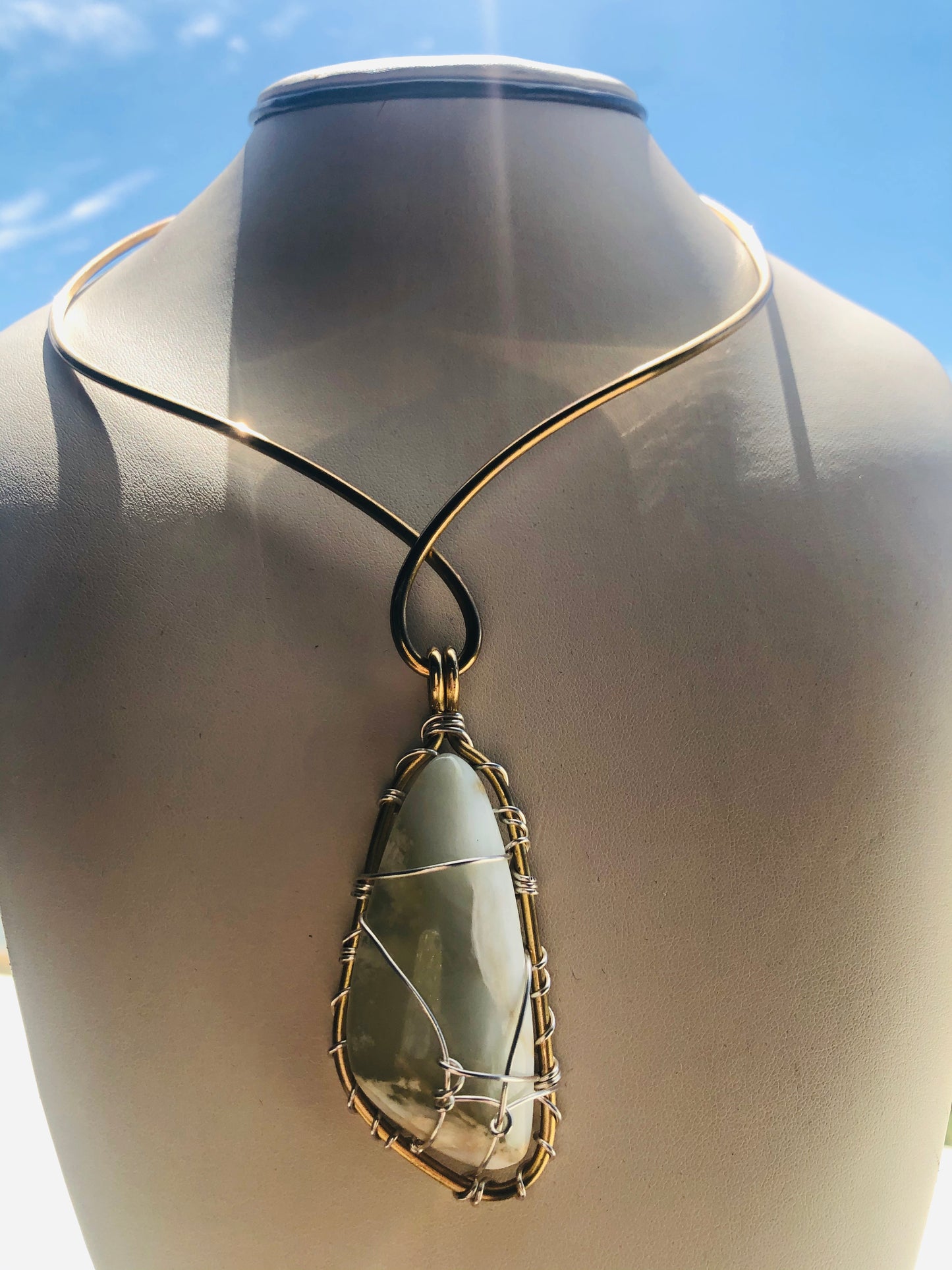 BRONZE+SILVER+GREEN OPAL NECKLACE