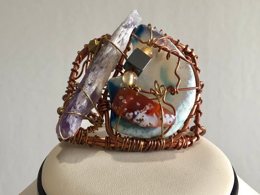 COPPER+MULI-STONE "WINTERFRESH THUNDERSTORM" CUFF BRACELET