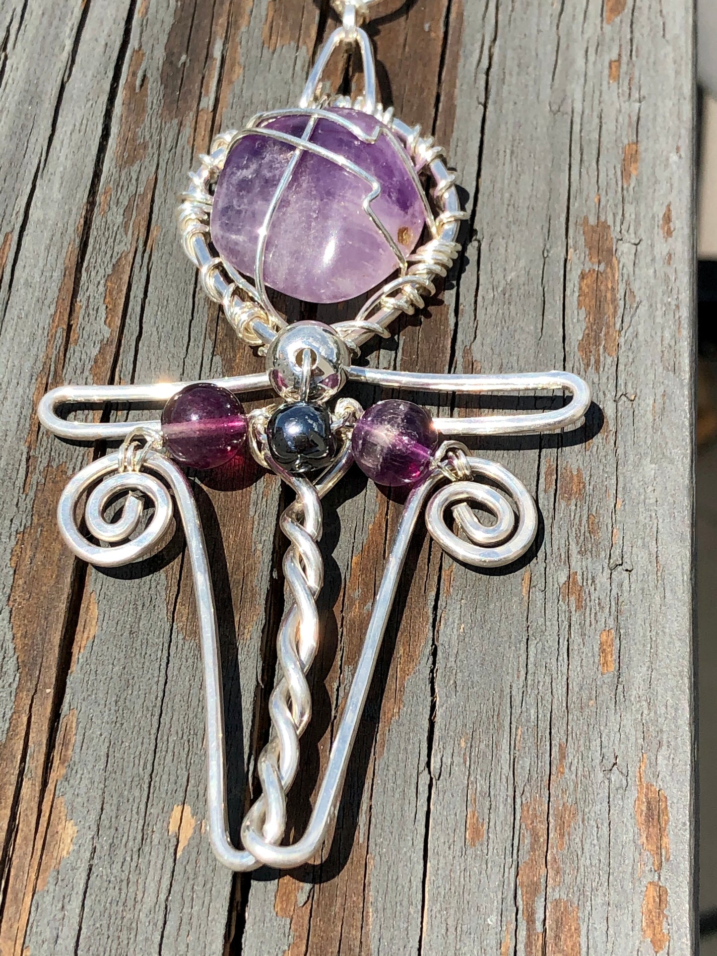 SILVER ANKH NECKLACE + AMETHYST