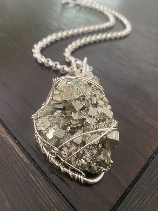 SILVER+PYRITE NECKLACE